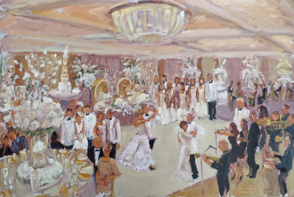 wedding painting live at Lehigh CC - all white wedding by Catherine Gretta with Jimmy Choo and Jelly Roll Band