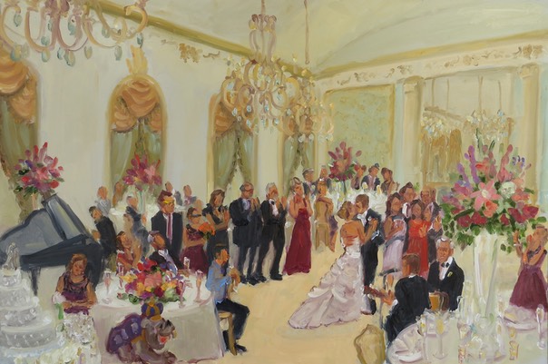 Wedding at the DuPont CC, DE wedding painting captured live, by Joan Zylkin The Event Painter.