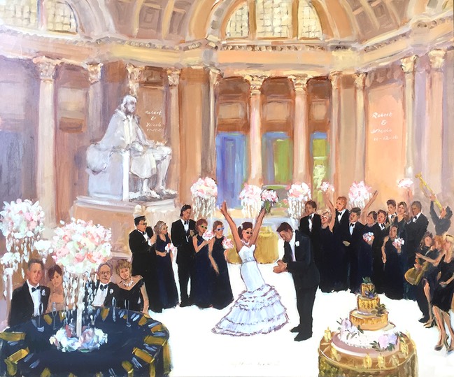 Franklin Institute Wedding Live Event Painting, by The Event Painter Joan Zylkin.