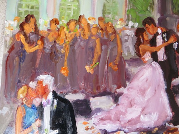 Louisville Wedding Live Event Painting close up of Bride and Groom’s first dance, by Joan Zylkin The Event Painter