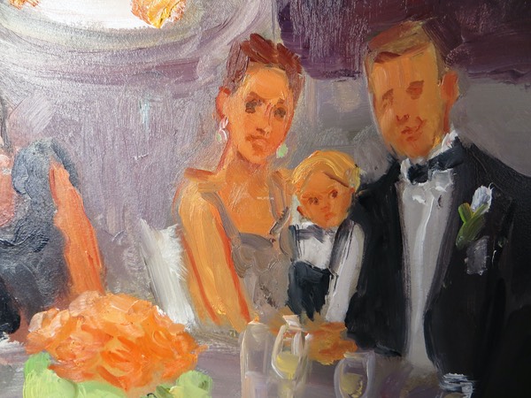 Louisville Wedding Live Event Painting close up of Bridesmaids  and first dance, by Joan Zylkin The Event Painter