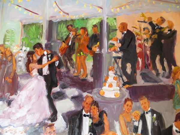 Louisville Wedding Live Event Painting close up of Family Portrait, by Joan Zylkin The Event Painter.