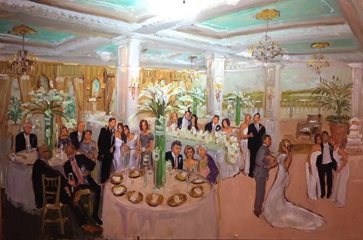 Mallard Island Yacht Club live event wedding painting by The Event Painter Joan Zylkin.
