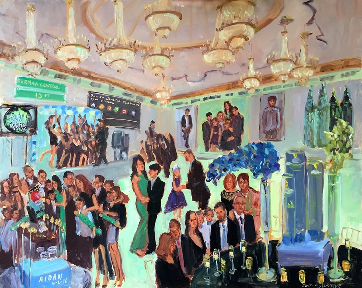 Live Event Bar Mitzvah painting with Manhattan theme by The Event Painter, Joan Zylkin
