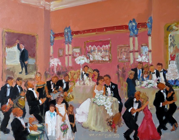 PAFA wedding reception in the Rotunda painted live by Joan Zylkin The Event Painter