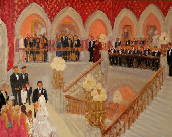 Wedding at PAFA, live event painting by Joan Zylkin The Event Painter