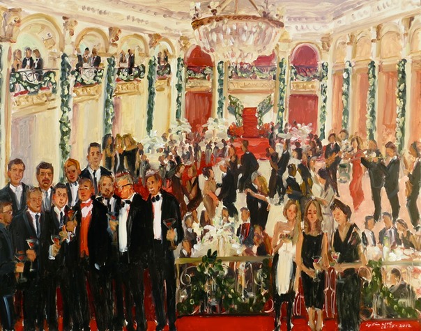 PARTIES AT THE BEN: live event painting captures corporate event celebrations 25 years in business -  by Joan Zylkin The Live Event Painter.