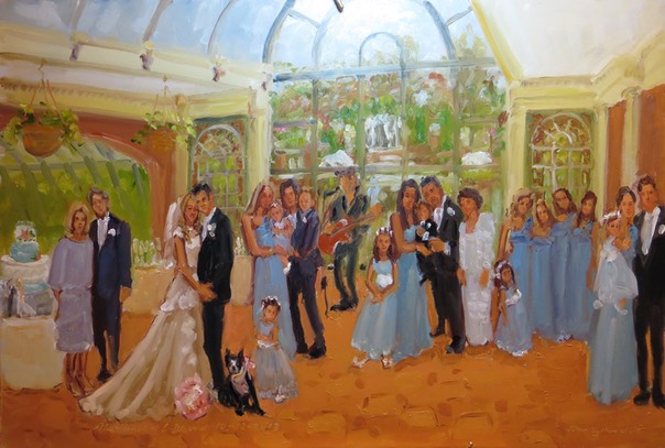 Wedding at The Manor. West Orange NJ, live event painting at an afternoon wedding by Joan Zylkin The Event Painter.