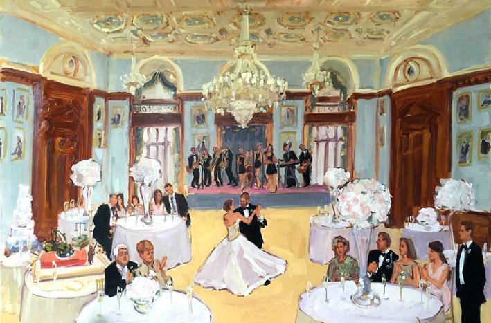 Wedding at the Union League Philadelphia painted live in oils by The Event Painter Joan Zylkin
